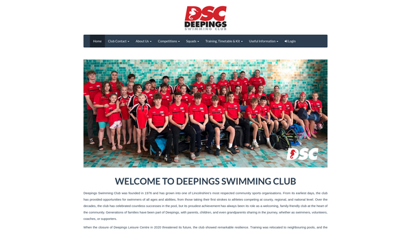 Screenshot of the The Deepings Swimming Club website