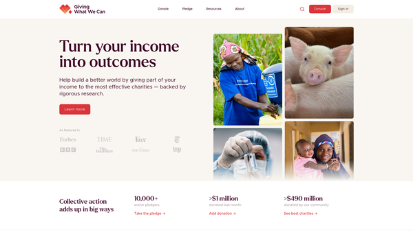 Screenshot of the Giving What We Can UK website