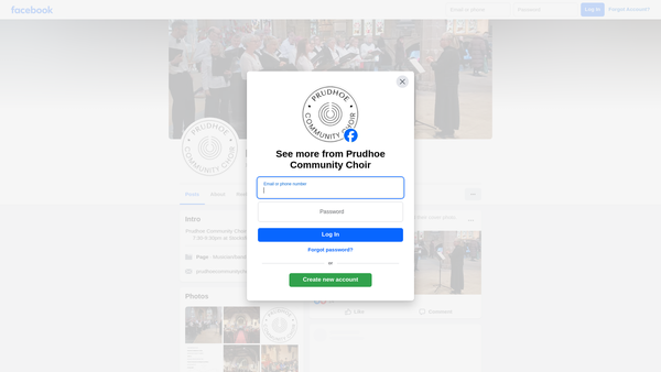 Screenshot of the Prudhoe Community Choir website