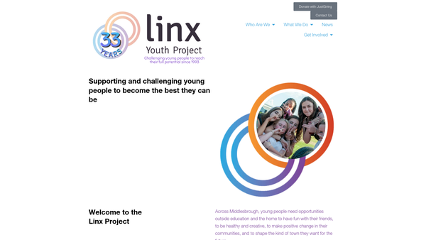 Screenshot of the Linx Youth Project website