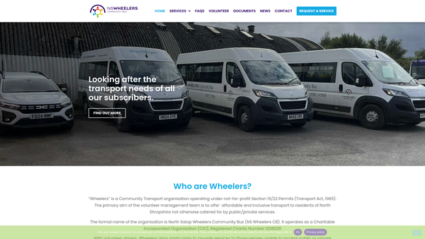 Screenshot of the North Salop Wheelers Community Bus website