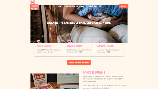Screenshot of the The Pmdd Project website