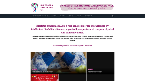 Screenshot of the Kleefstra Syndrome UK website