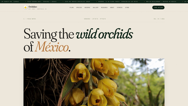 Screenshot of the Orchidarc website