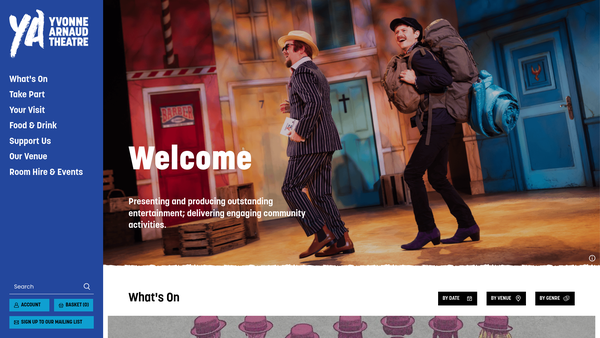Screenshot of the Yvonne Arnaud Theatre Trust website
