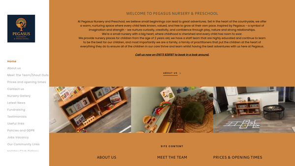 Screenshot of the Pegasus Nursery & Preschool website