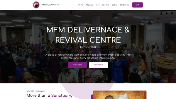 Screenshot of the Deliverance And Revival Centre website