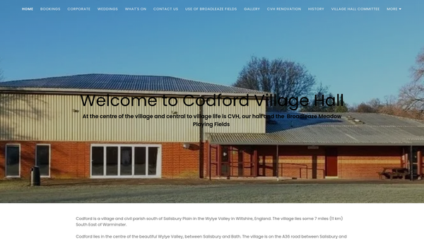 Screenshot of the Codford Village Hall website