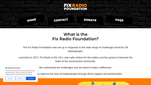 Screenshot of the Fix Radio Foundation website