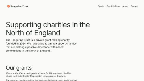 Screenshot of the The Tangerine Trust website