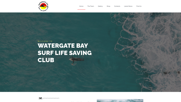 Screenshot of the Watergate Bay Surf Life Saving Club website