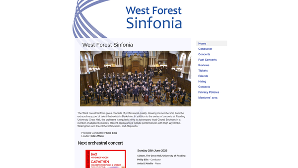 Screenshot of the West Forest Sinfonia website