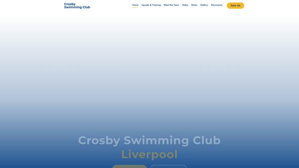 Screenshot of the Crosby Swimming Club website