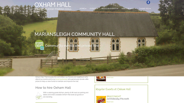 Screenshot of the Mariansleigh Parish Hall website