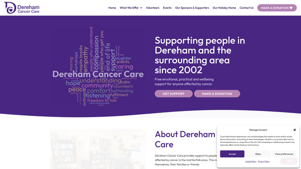 Screenshot of the Dereham Cancer Care website