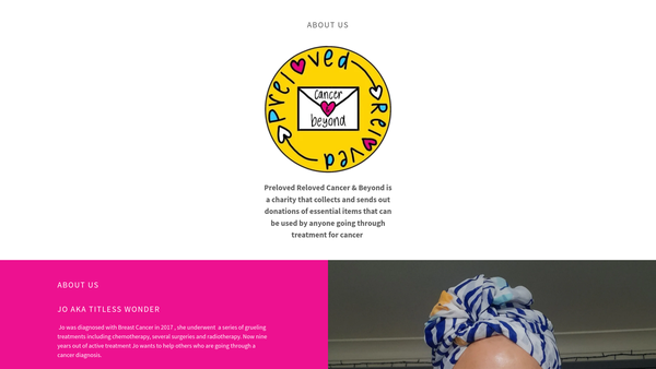 Screenshot of the Preloved Reloved Cancer & Beyond website