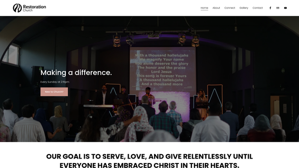Screenshot of the Restoration Church Rotherham website