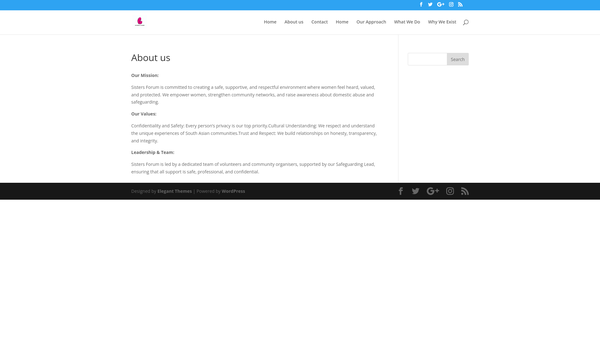 Screenshot of the Sisters Forum website