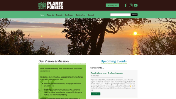 Screenshot of the Planet Purbeck website