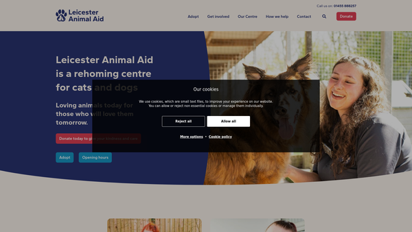 Screenshot of the The Leicester And Leicestershire Animal Aid Association website