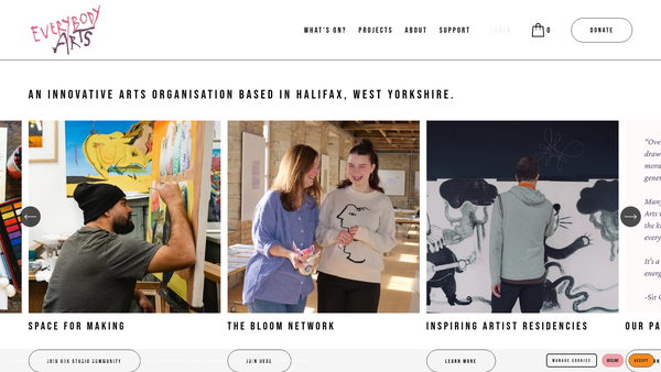 Screenshot of the Everybody Arts website