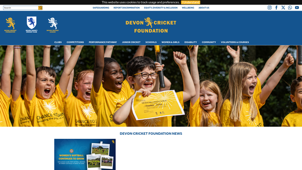 Screenshot of the Devon Cricket Foundation website
