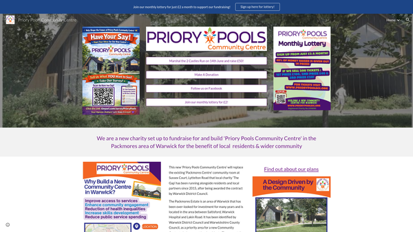 Screenshot of the Priory Pools Community Centre website