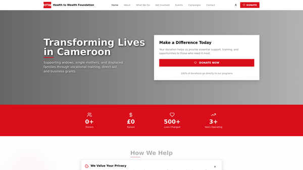 Screenshot of the Health To Wealth Foundation website