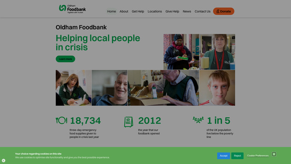 Screenshot of the Oldham Foodbank website