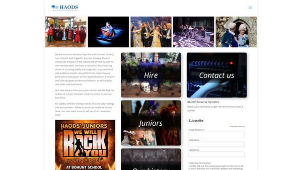 Screenshot of the Horsham Amateur Operatic & Dramatic Society website