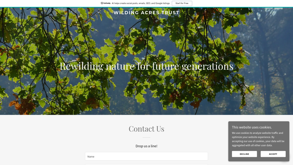 Screenshot of the Wilding Acres Trust website