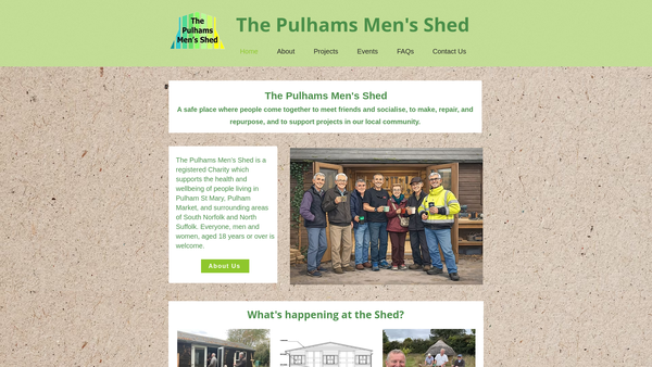 Screenshot of the The Pulhams Men's Shed website