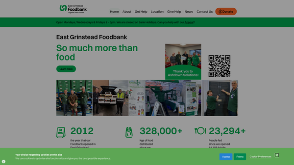 Screenshot of the East Grinstead Foodbank website