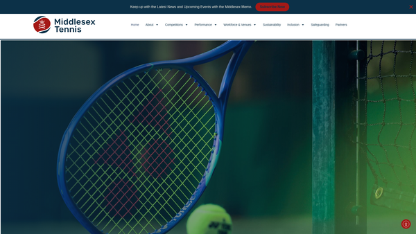Screenshot of the Middlesex Tennis website