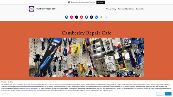 Screenshot of the Camberley Repair Cafe website
