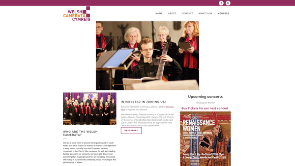 Screenshot of the Welsh Camerata website