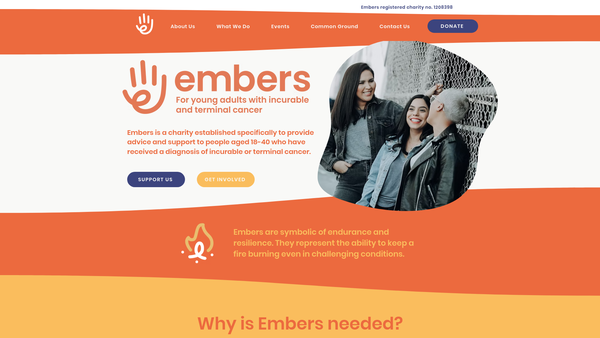 Screenshot of the Embers website