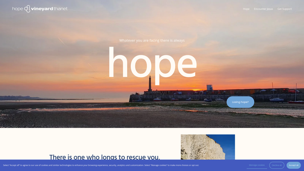 Screenshot of the Hope Vineyard Thanet website
