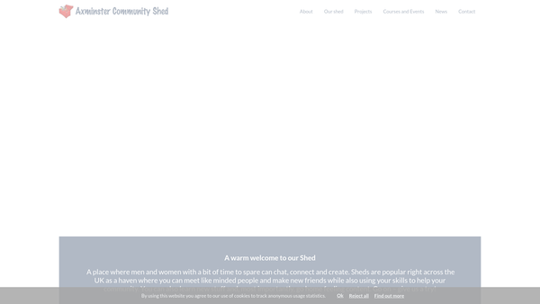 Screenshot of the Axminster Community Shed website