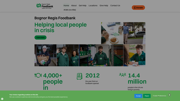 Screenshot of the Bognor Regis Foodbank website
