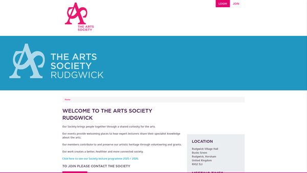 Screenshot of the The Arts Society Rudgwick website