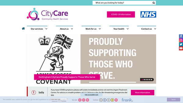 Screenshot of the Nottingham Citycare Community Charity website