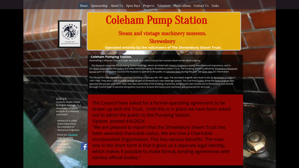 Screenshot of the The Shrewsbury Steam Trust website