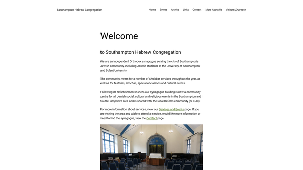 Screenshot of the Southampton Hebrew Congregation website