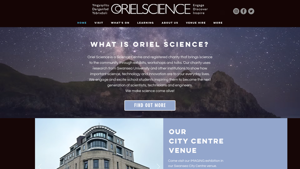 Screenshot of the Oriel Science website
