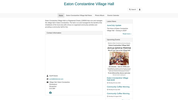 Screenshot of the Eaton Constantine Village Hall website