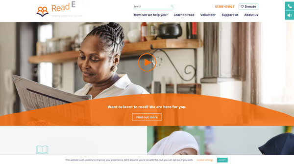 Screenshot of the Read Easy Lambeth website