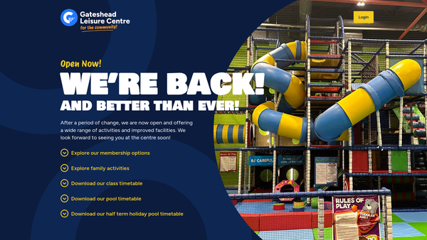 Screenshot of the Gateshead Active Ltd website