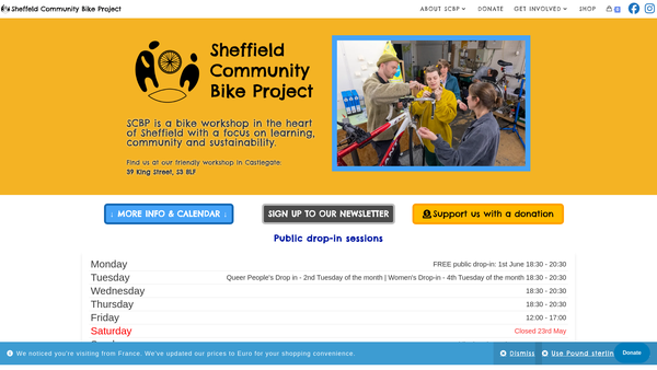 Screenshot of the Sheffield Community Bike Project website
