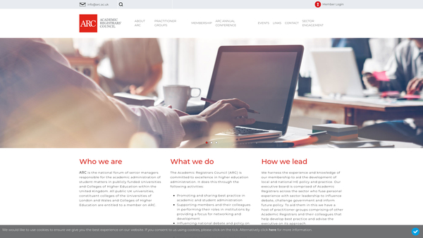 Screenshot of the Academic Registrars' Council website